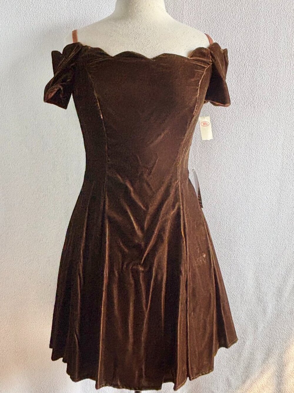 Vintage 1980s 1990s Brown Velvet Fit & Flare Party Dress NOS